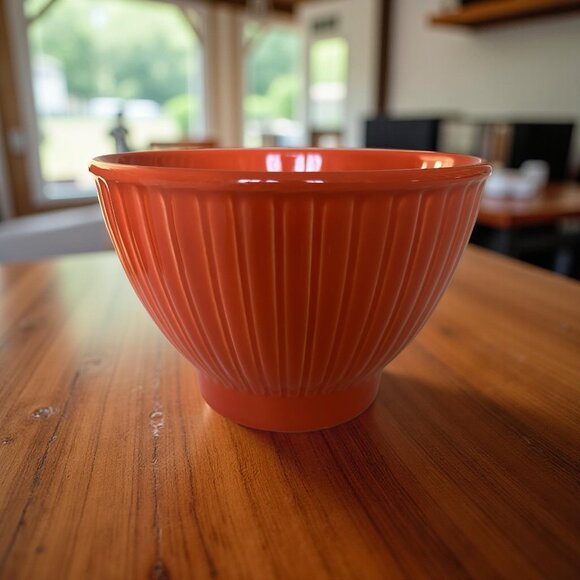 Set of 2 Primagera Salmon Deep Orange Mixing Bowls - Small Ribbing - Picture 4 of 10